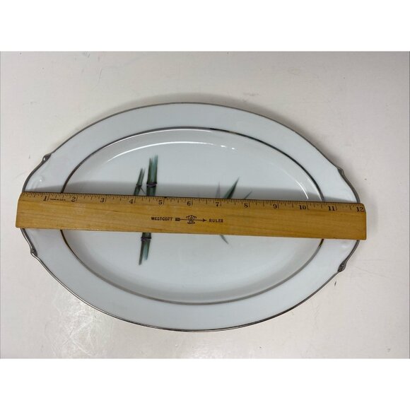 Yamaka Mandarin Oval Serving Platter Bamboo Silver Rim 12" X 8” Serving Tray - Picture 7 of 10